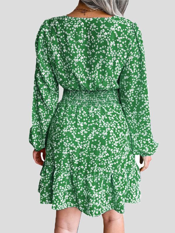 Women's Dresses Floral V-Neck Long Sleeve Mini Dress - Mini Dresses - Instastyled | Online Fashion Free Shipping Clothing, Dresses, Tops, Shoes - 09/12/2021 - 20-30 - color-green