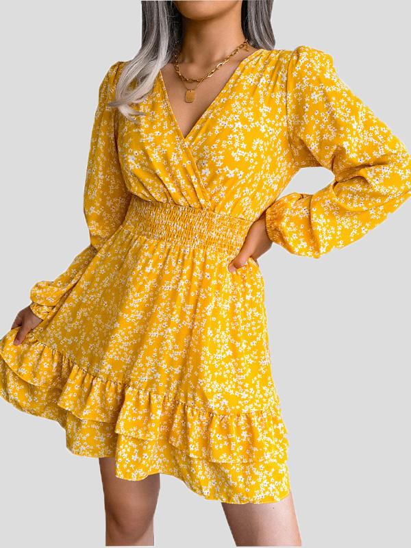 Women's Dresses Floral V-Neck Long Sleeve Mini Dress - Mini Dresses - Instastyled | Online Fashion Free Shipping Clothing, Dresses, Tops, Shoes - 09/12/2021 - 20-30 - color-green