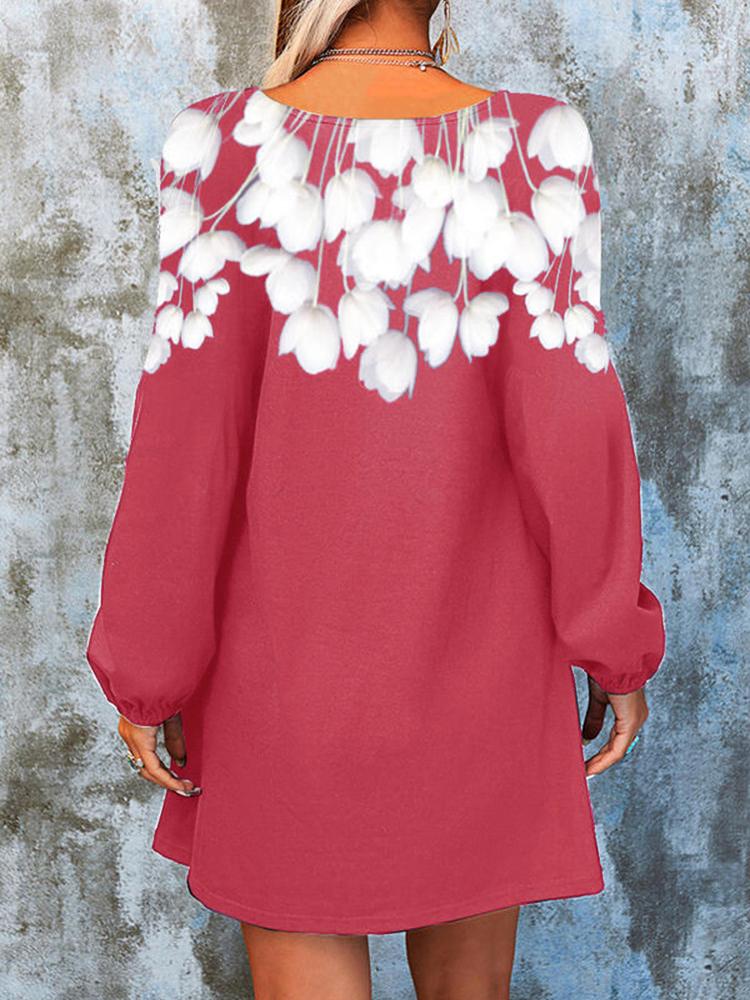 Women's Dresses Flower V-Neck Long Sleeve Mini Dress - Mini Dresses - INS | Online Fashion Free Shipping Clothing, Dresses, Tops, Shoes - 18/10/2021 - 20-30 - color-black