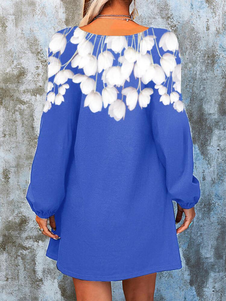 Women's Dresses Flower V-Neck Long Sleeve Mini Dress - Mini Dresses - INS | Online Fashion Free Shipping Clothing, Dresses, Tops, Shoes - 18/10/2021 - 20-30 - color-black