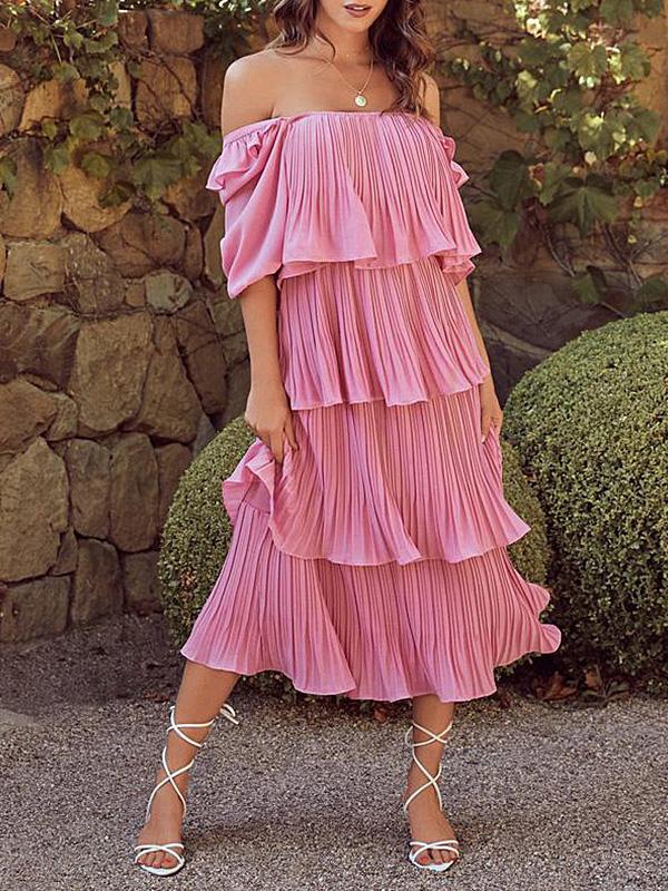 Women's Dresses Flowy Pleated Short Sleeve Cake Dress - Maxi Dresses - Instastyled | Online Fashion Free Shipping Clothing, Dresses, Tops, Shoes - 15/12/2021 - Color_Black - Color_Blue
