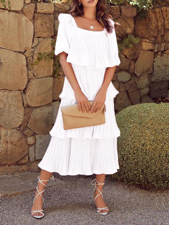 Women's Dresses Flowy Pleated Short Sleeve Cake Dress - Maxi Dresses - Instastyled | Online Fashion Free Shipping Clothing, Dresses, Tops, Shoes - 15/12/2021 - Color_Black - Color_Blue