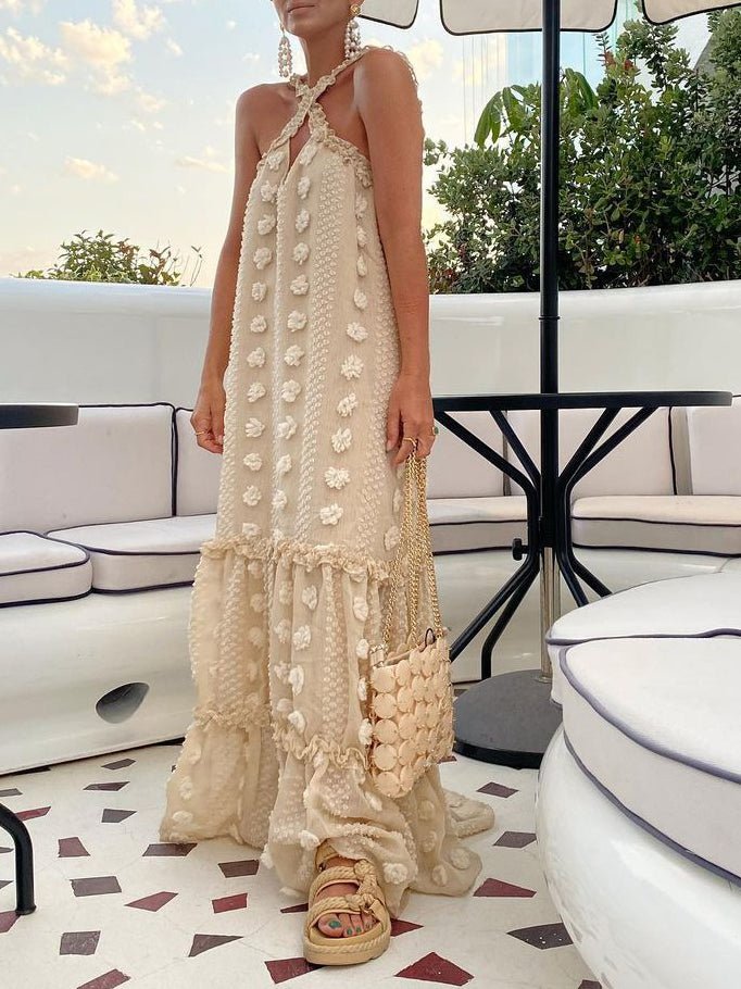 Women's Dresses Halter Neck Three-Dimensional Flower Cake Dress - Maxi Dresses - Instastyled | Online Fashion Free Shipping Clothing, Dresses, Tops, Shoes - 08/02/2022 - Casual Dresses - color-beige