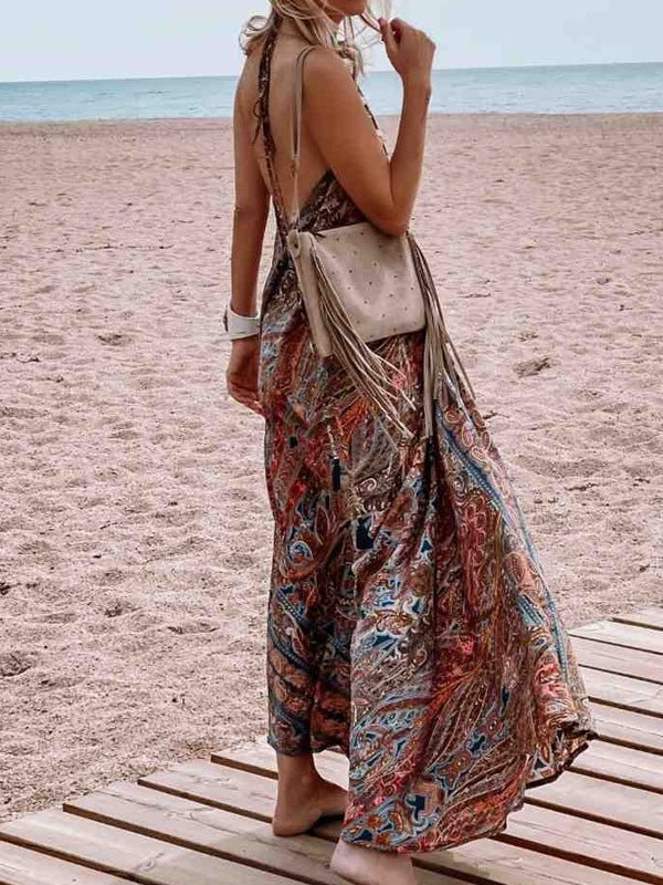 Women's Dresses Halterneck V-Neck Boho Print Dress - Maxi Dresses - Instastyled | Online Fashion Free Shipping Clothing, Dresses, Tops, Shoes - 25/02/2022 - 40-50 - color-red