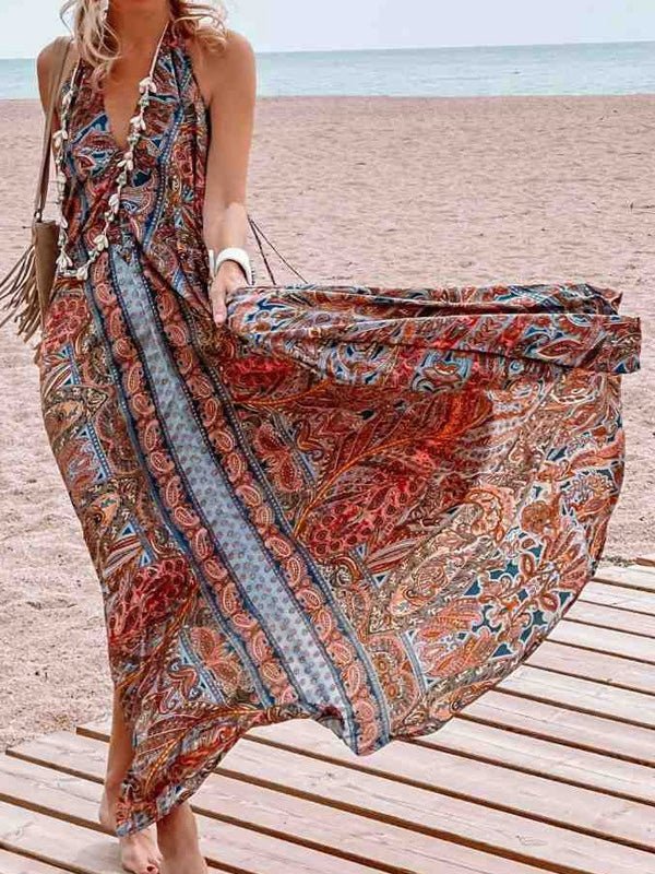 Women's Dresses Halterneck V-Neck Boho Print Dress - Maxi Dresses - Instastyled | Online Fashion Free Shipping Clothing, Dresses, Tops, Shoes - 25/02/2022 - 40-50 - color-red