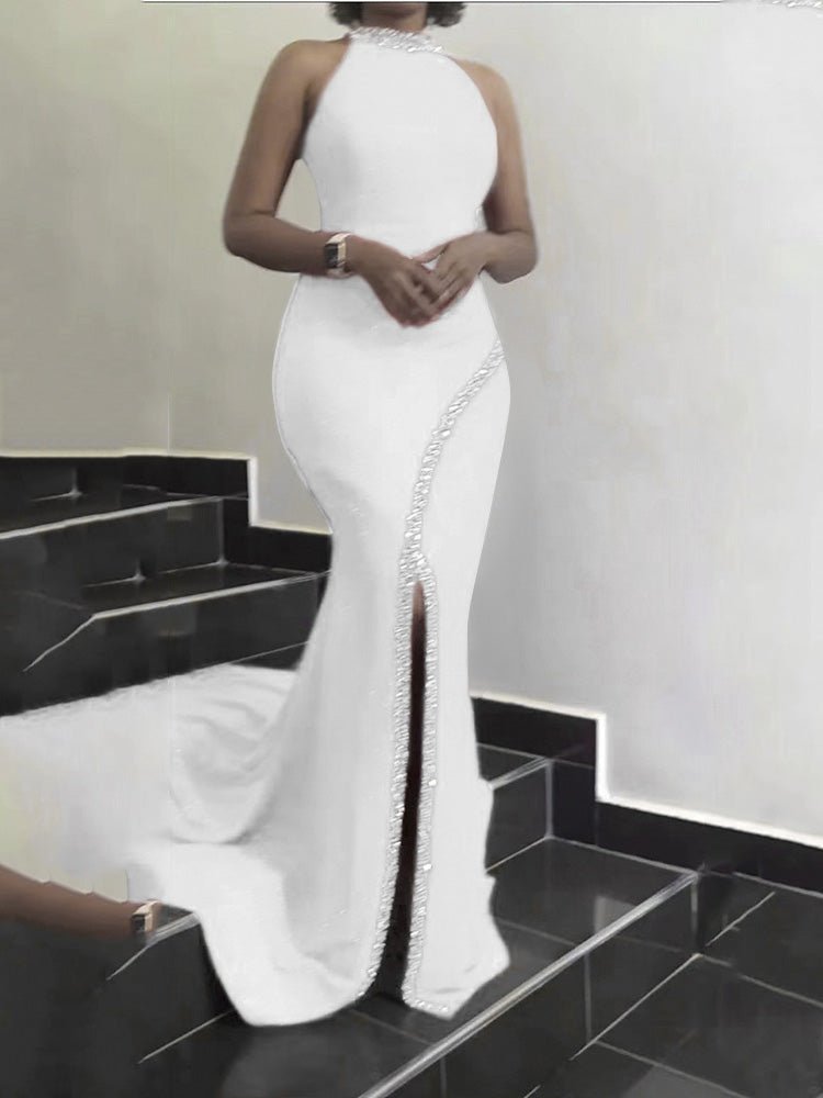 Women's Dresses Hanging Neck Hot Diamond Sleeveless Slit Dress - Maxi Dresses - Instastyled | Online Fashion Free Shipping Clothing, Dresses, Tops, Shoes - 24/02/2022 - color-blue - color-light-white