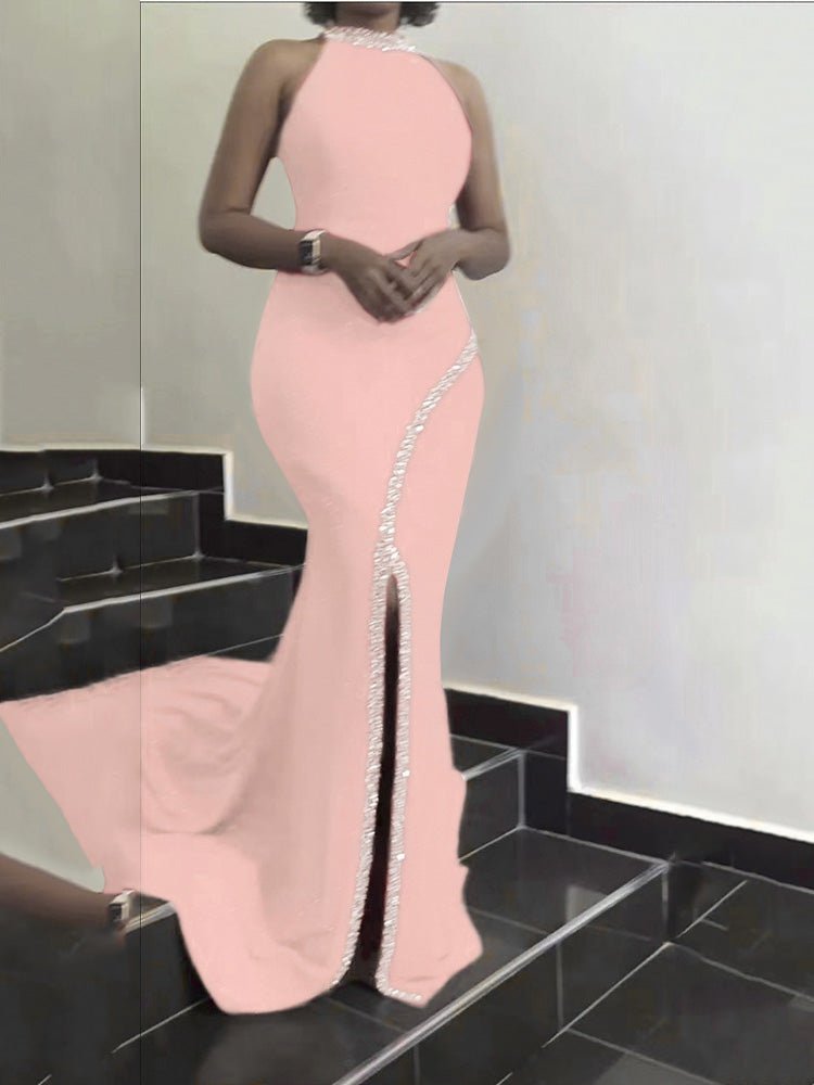 Women's Dresses Hanging Neck Hot Diamond Sleeveless Slit Dress - Maxi Dresses - Instastyled | Online Fashion Free Shipping Clothing, Dresses, Tops, Shoes - 24/02/2022 - color-blue - color-light-white