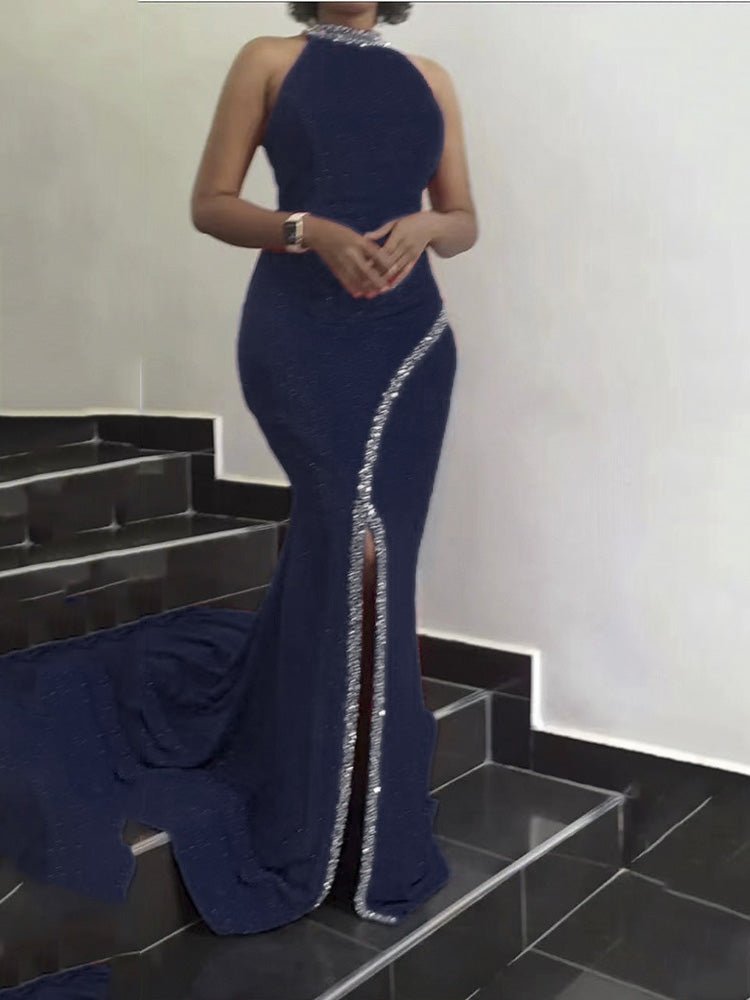 Women's Dresses Hanging Neck Hot Diamond Sleeveless Slit Dress - Maxi Dresses - Instastyled | Online Fashion Free Shipping Clothing, Dresses, Tops, Shoes - 24/02/2022 - color-blue - color-light-white