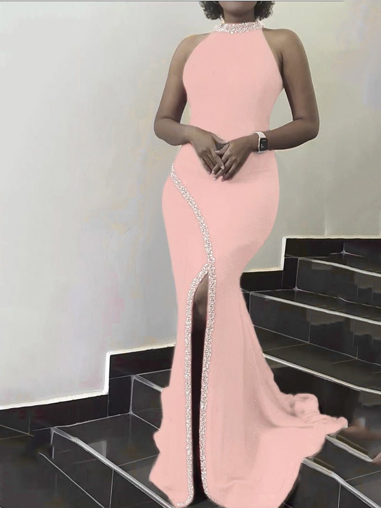 Women's Dresses Hanging Neck Hot Diamond Sleeveless Slit Dress - Maxi Dresses - Instastyled | Online Fashion Free Shipping Clothing, Dresses, Tops, Shoes - 24/02/2022 - color-blue - color-light-white