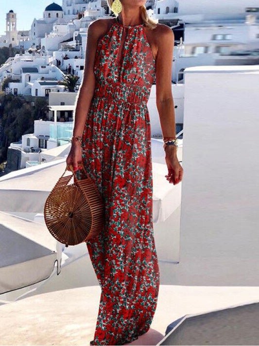 Women's Dresses Hanging Neck Vintage Print Hollow Bare Back Dress - Maxi Dresses - Instastyled | Online Fashion Free Shipping Clothing, Dresses, Tops, Shoes - 05/01/2022 - 30-40 - color-khaki