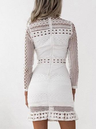Women's Dresses High Neck Lace Hollow Long Sleeve Dress - Mini Dresses - INS | Online Fashion Free Shipping Clothing, Dresses, Tops, Shoes - 01/12/2021 - 30-40 - color-white