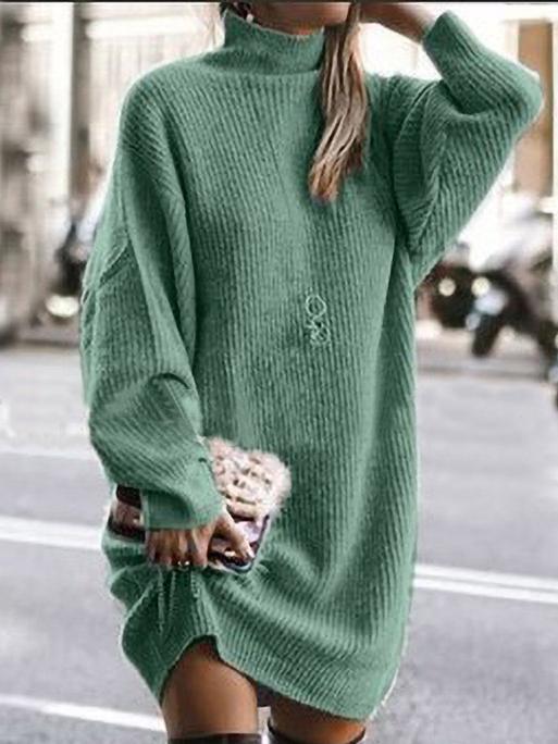 Women's Dresses High Neck Long Sleeve Sweater Dress - Mini Dresses - INS | Online Fashion Free Shipping Clothing, Dresses, Tops, Shoes - 18/10/2021 - 20-30 - color-blue