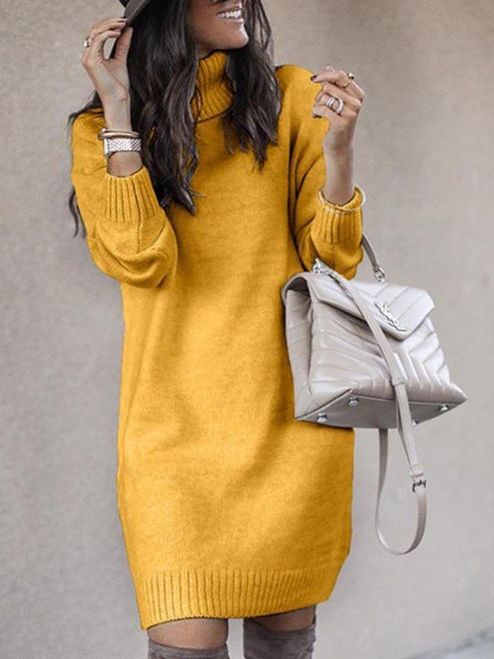 Women's Dresses High Neck Long Sleeve Sweater Dress - Mini Dresses - INS | Online Fashion Free Shipping Clothing, Dresses, Tops, Shoes - 09/11/2021 - 30-40 - color-blue