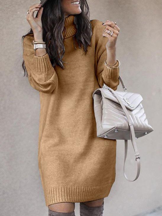 Women's Dresses High Neck Long Sleeve Sweater Dress - Mini Dresses - INS | Online Fashion Free Shipping Clothing, Dresses, Tops, Shoes - 09/11/2021 - 30-40 - color-blue