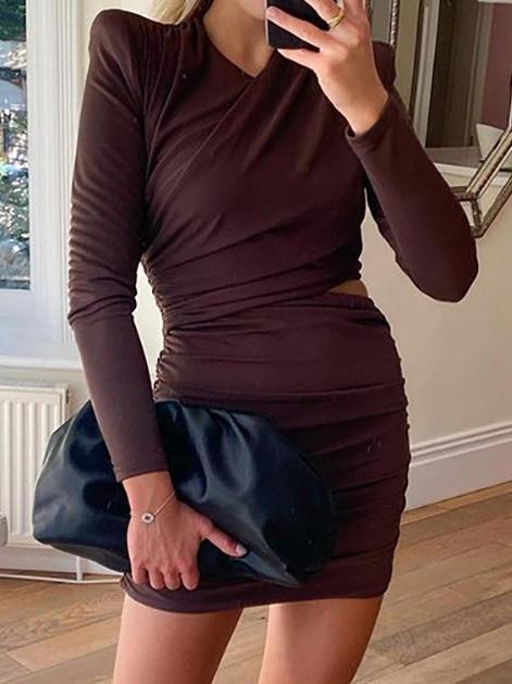 Women's Dresses Hollow Long Sleeve Skinny Mini Dress - Mini Dresses - Instastyled | Online Fashion Free Shipping Clothing, Dresses, Tops, Shoes - 02/12/2021 - 30-40 - color-black