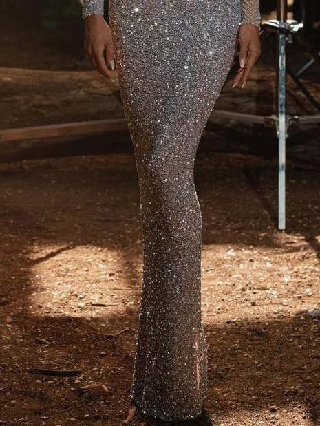 Women's Dresses Hollow Strapless Sequined Long Sleeve Dress - Maxi Dresses - Instastyled | Online Fashion Free Shipping Clothing, Dresses, Tops, Shoes - 03/12/2021 - color-one-set5-pcs - color-silver