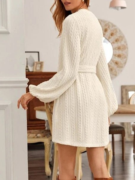 Women's Dresses Knit Crew Neck Long Sleeve Lace-Up Dress - Mini Dresses - Instastyled | Online Fashion Free Shipping Clothing, Dresses, Tops, Shoes - 07/02/2022 - 40-50 - color-white