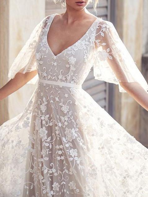 Women's Dresses Lace Deep V-Neck Open Back Maxi Dress - Maxi Dresses - INS | Online Fashion Free Shipping Clothing, Dresses, Tops, Shoes - 29/11/2021 - color-white - Color_White