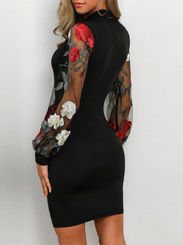 Women's Dresses Lace Embroidered Hollow Long Sleeve Bodycon Dresses - Mini Dresses - Instastyled | Online Fashion Free Shipping Clothing, Dresses, Tops, Shoes - 13/12/2021 - 20-30 - color-black