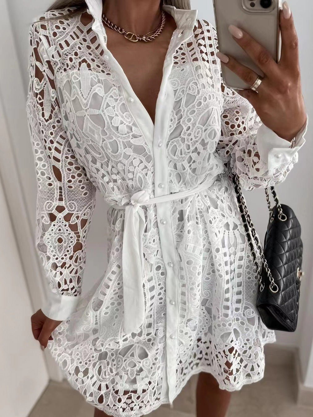 Women's Dresses Lace Lace-Up Long Sleeve Mini Dress - Mini Dresses - Instastyled | Online Fashion Free Shipping Clothing, Dresses, Tops, Shoes - 15/02/2022 - color-black - color-brown