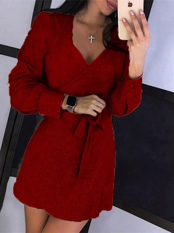 Women's Dresses Lace-Up V-Neck Long Sleeve Sequined Dress - Mini Dresses - INS | Online Fashion Free Shipping Clothing, Dresses, Tops, Shoes - 04/09/2021 - 20-30 - Category_Mini Dresses