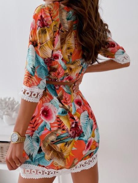 Women's Dresses Lace Vintage Print Half Sleeve Dress - Mini Dresses - Instastyled | Online Fashion Free Shipping Clothing, Dresses, Tops, Shoes - 15/02/2022 - 30-40 - color-blue