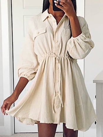 Women's Dresses Lapel Button Belted Long Sleeve Dress - Mini Dresses - Instastyled | Online Fashion Free Shipping Clothing, Dresses, Tops, Shoes - 20/01/2022 - 40-50 - color-black