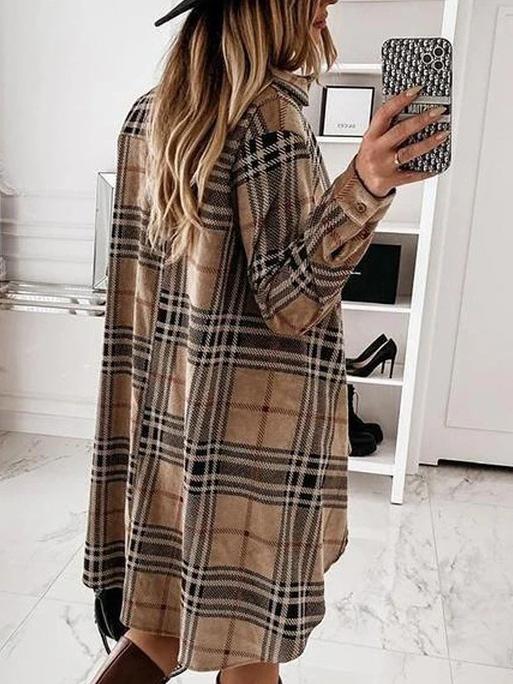 Women's Dresses Lapel Plaid Long Sleeve Shirt Dress - Mini Dresses - INS | Online Fashion Free Shipping Clothing, Dresses, Tops, Shoes - 11/11/2021 - 20-30 - Casual Dresses