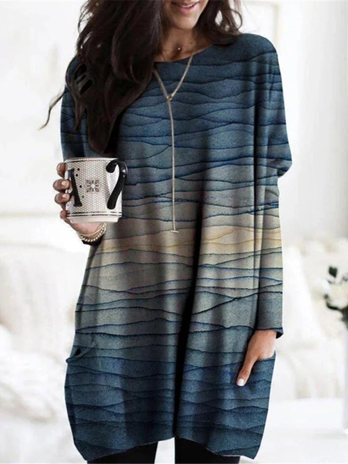 Women's Dresses Line Print Pocket Long Sleeve Casual Dress - Mini Dresses - Instastyled | Online Fashion Free Shipping Clothing, Dresses, Tops, Shoes - 19/01/2022 - 20-30 - Casual Dresses