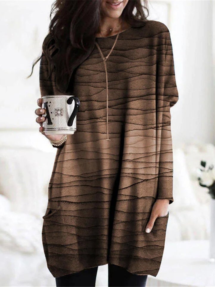 Women's Dresses Line Print Pocket Long Sleeve Casual Dress - Mini Dresses - Instastyled | Online Fashion Free Shipping Clothing, Dresses, Tops, Shoes - 19/01/2022 - 20-30 - Casual Dresses