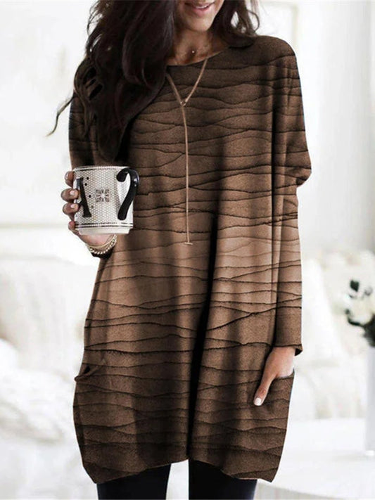 Women's Dresses Line Print Pocket Long Sleeve Casual Dress - Mini Dresses - Instastyled | Online Fashion Free Shipping Clothing, Dresses, Tops, Shoes - 19/01/2022 - 20-30 - Casual Dresses