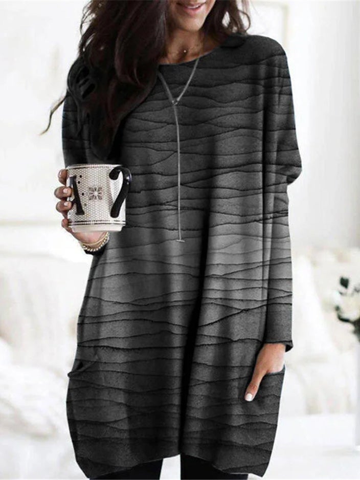 Women's Dresses Line Print Pocket Long Sleeve Casual Dress - Mini Dresses - Instastyled | Online Fashion Free Shipping Clothing, Dresses, Tops, Shoes - 19/01/2022 - 20-30 - Casual Dresses