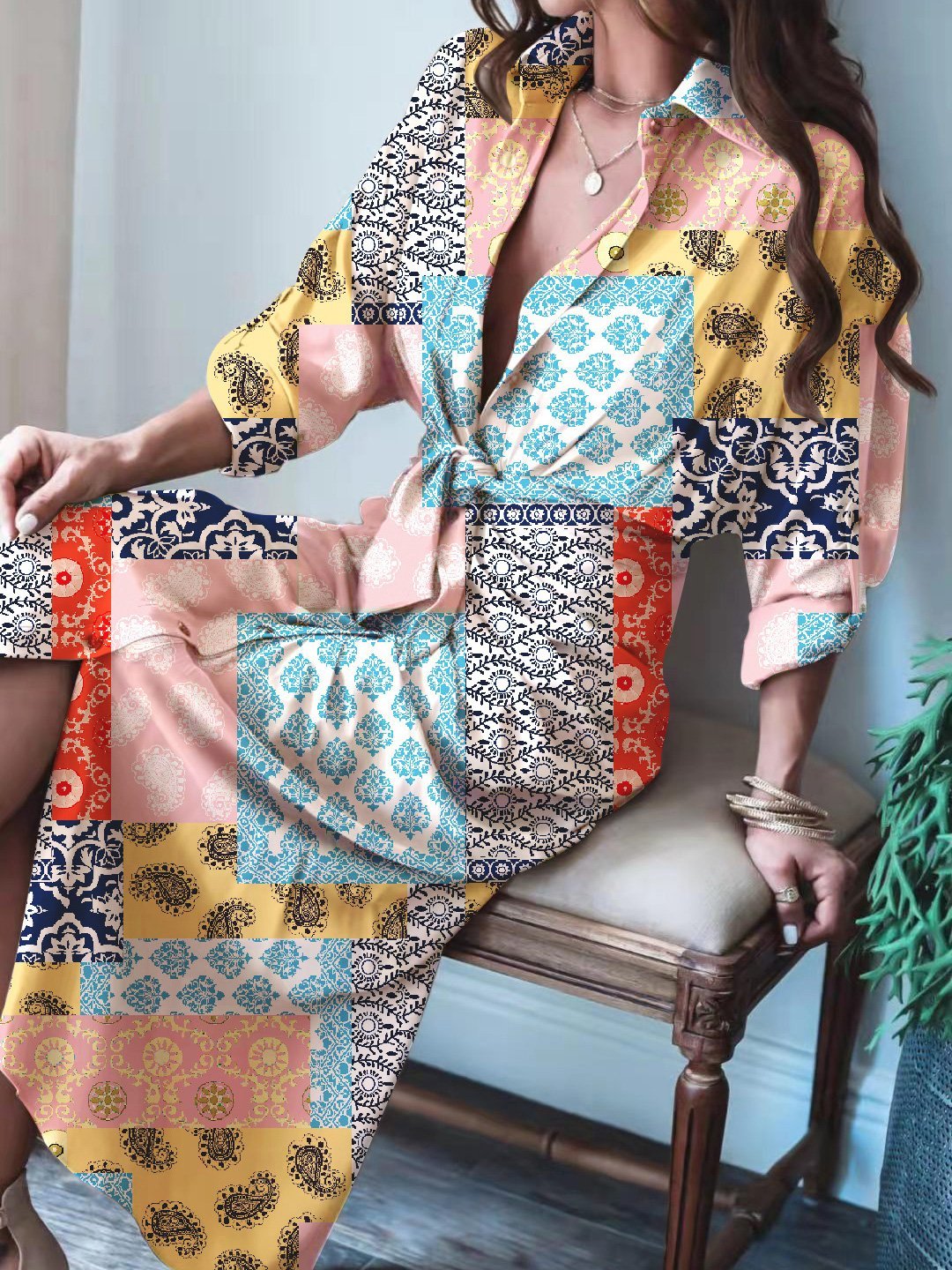 Women's Dresses Long Sleeve Multicolor Printed Temperament Shirt Dress - Maxi Dresses - INS | Online Fashion Free Shipping Clothing, Dresses, Tops, Shoes - 13/09/2021 - 30-40 - Category_Maxi Dresses