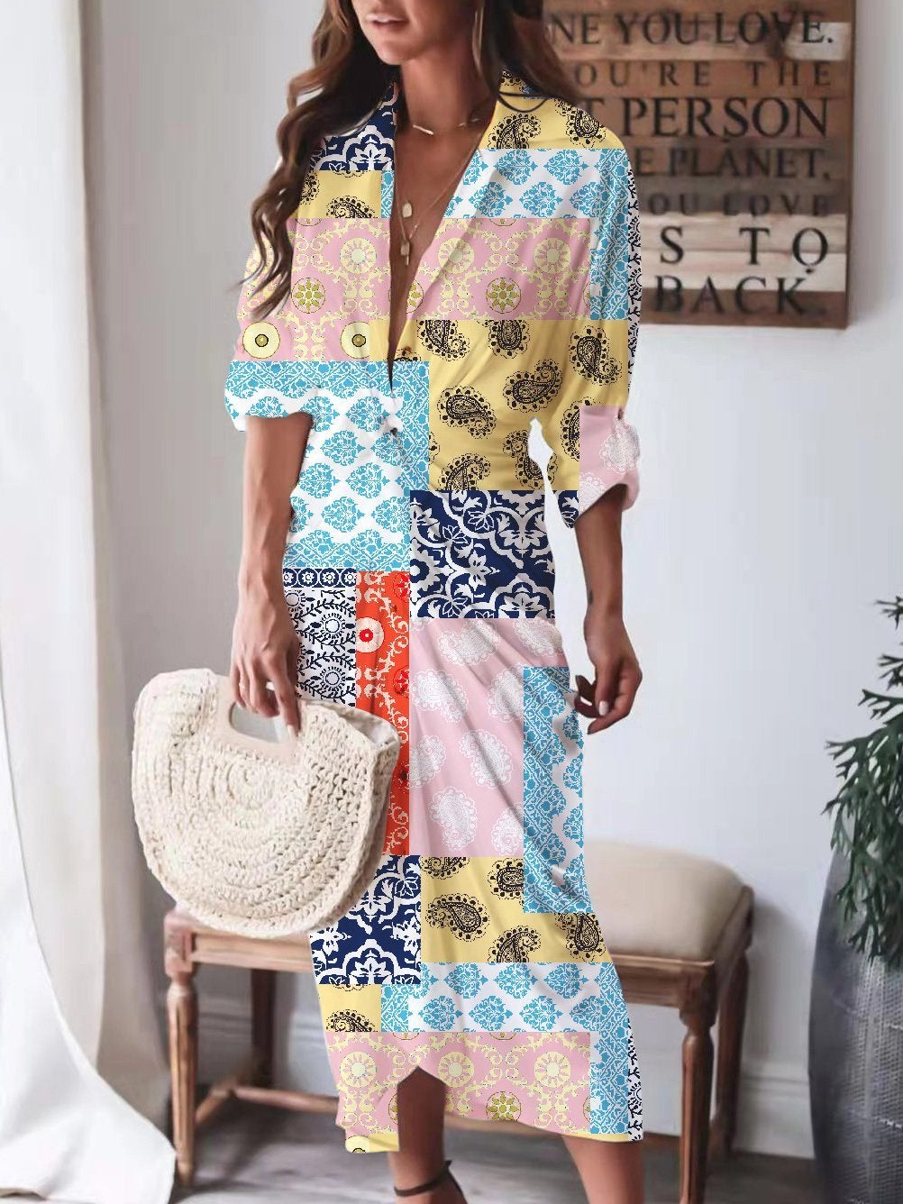 Women's Dresses Long Sleeve Multicolor Printed Temperament Shirt Dress - Maxi Dresses - INS | Online Fashion Free Shipping Clothing, Dresses, Tops, Shoes - 13/09/2021 - 30-40 - Category_Maxi Dresses