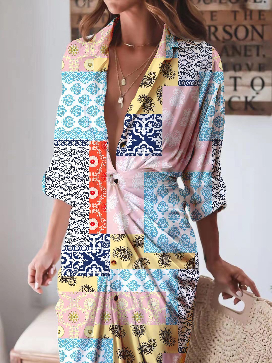 Women's Dresses Long Sleeve Multicolor Printed Temperament Shirt Dress - Maxi Dresses - INS | Online Fashion Free Shipping Clothing, Dresses, Tops, Shoes - 13/09/2021 - 30-40 - Category_Maxi Dresses