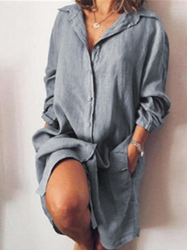 Women's Dresses Long Sleeve Solid Single Breasted Shirt Dress - Midi Dresses - INS | Online Fashion Free Shipping Clothing, Dresses, Tops, Shoes - 06/09/2021 - 20-30 - Category_Midi Dresses