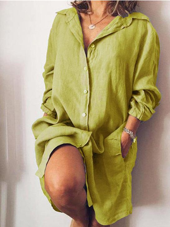 Women's Dresses Long Sleeve Solid Single Breasted Shirt Dress - Midi Dresses - INS | Online Fashion Free Shipping Clothing, Dresses, Tops, Shoes - 06/09/2021 - 20-30 - Category_Midi Dresses