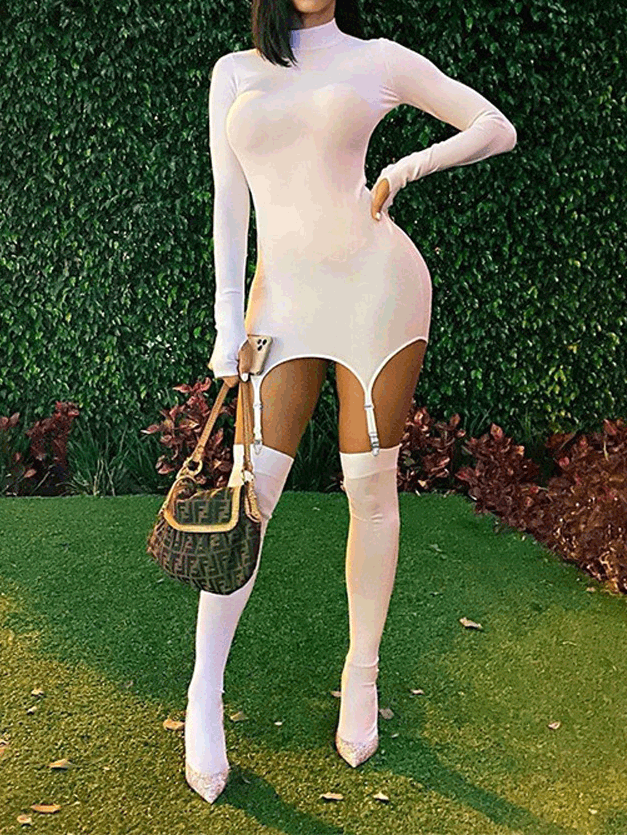 Women's Dresses Long Sleeve Turtleneck Hook Socks Buckle Two Piece Dress - Mini Dresses - Instastyled | Online Fashion Free Shipping Clothing, Dresses, Tops, Shoes - 10/02/2022 - 20-30 - color-black