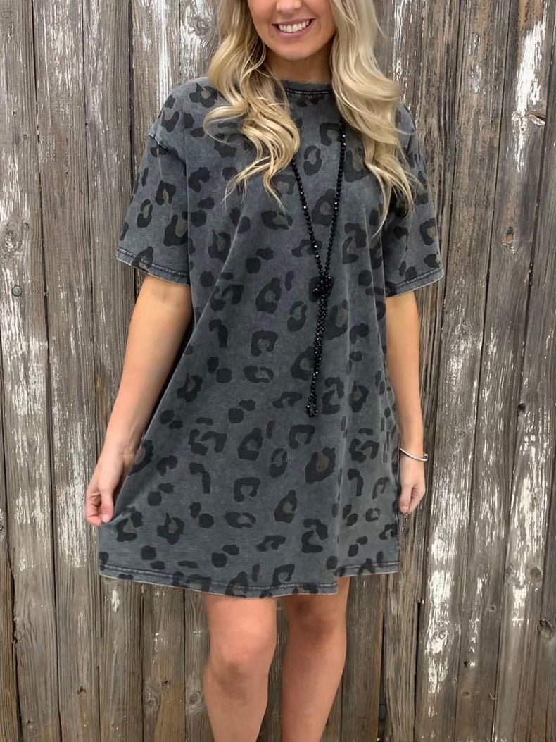 Women's Dresses Loose Leopard Print Crew Neck Short Sleeve Dress - Midi Dresses - Instastyled | Online Fashion Free Shipping Clothing, Dresses, Tops, Shoes - 09/02/2022 - 30-40 - Casual Dresses