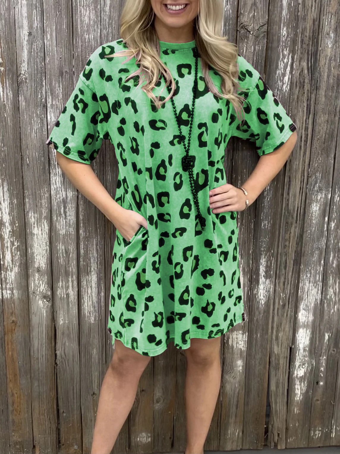 Women's Dresses Loose Leopard Print Crew Neck Short Sleeve Dress - Midi Dresses - Instastyled | Online Fashion Free Shipping Clothing, Dresses, Tops, Shoes - 09/02/2022 - 30-40 - Casual Dresses