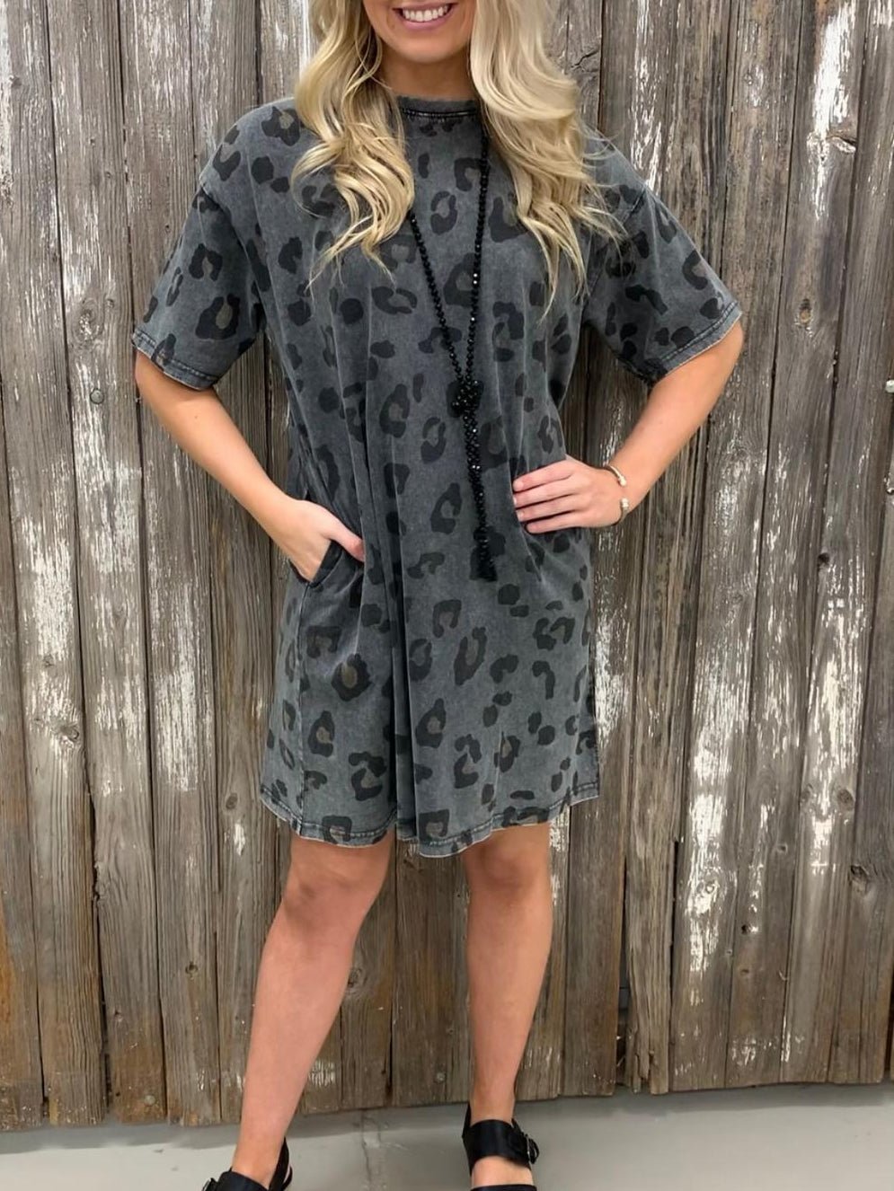 Women's Dresses Loose Leopard Print Crew Neck Short Sleeve Dress - Midi Dresses - Instastyled | Online Fashion Free Shipping Clothing, Dresses, Tops, Shoes - 09/02/2022 - 30-40 - Casual Dresses