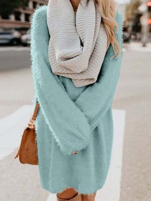 Women's Dresses Loose Plush Long Sleeve Sweater Midi Dress - Midi Dresses - INS | Online Fashion Free Shipping Clothing, Dresses, Tops, Shoes - 07/09/2021 - 20-30 - Category_Midi Dresses