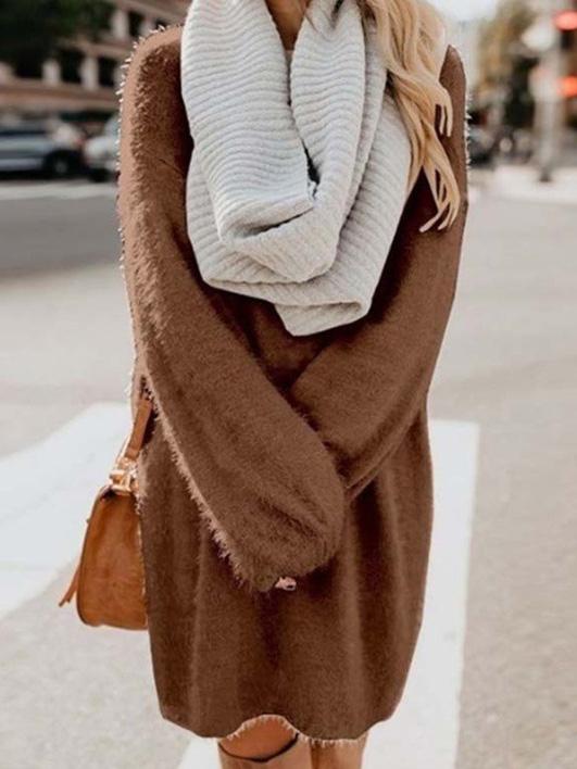 Women's Dresses Loose Plush Long Sleeve Sweater Midi Dress - Midi Dresses - INS | Online Fashion Free Shipping Clothing, Dresses, Tops, Shoes - 07/09/2021 - 20-30 - Category_Midi Dresses