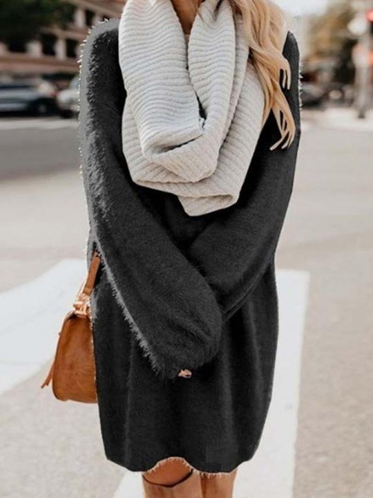 Women's Dresses Loose Plush Long Sleeve Sweater Midi Dress - Midi Dresses - INS | Online Fashion Free Shipping Clothing, Dresses, Tops, Shoes - 07/09/2021 - 20-30 - Category_Midi Dresses
