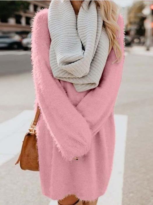 Women's Dresses Loose Plush Long Sleeve Sweater Midi Dress - Midi Dresses - INS | Online Fashion Free Shipping Clothing, Dresses, Tops, Shoes - 07/09/2021 - 20-30 - Category_Midi Dresses