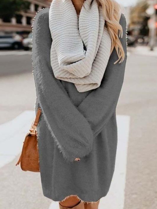 Women's Dresses Loose Plush Long Sleeve Sweater Midi Dress - Midi Dresses - INS | Online Fashion Free Shipping Clothing, Dresses, Tops, Shoes - 07/09/2021 - 20-30 - Category_Midi Dresses