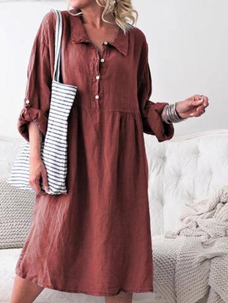 Women's Dresses Loose Shirt Collar Button Long Sleeve Midi Dress - Midi Dresses - INS | Online Fashion Free Shipping Clothing, Dresses, Tops, Shoes - 20-30 - 27/08/2021 - Category_Midi Dresses