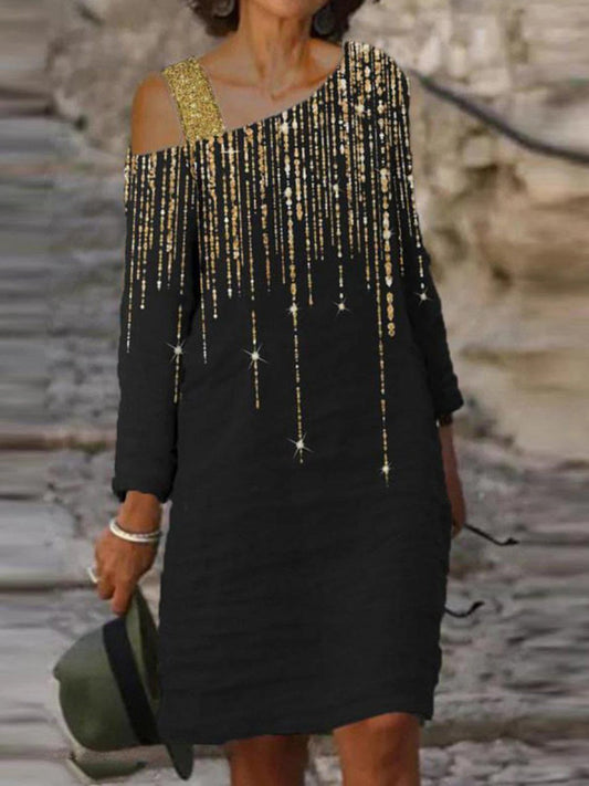 Women's Dresses Loose Sling Sloping Shoulder Long Sleeve Dress - Midi Dresses - Instastyled | Online Fashion Free Shipping Clothing, Dresses, Tops, Shoes - 14/12/2021 - Casual Dresses - Color_Black