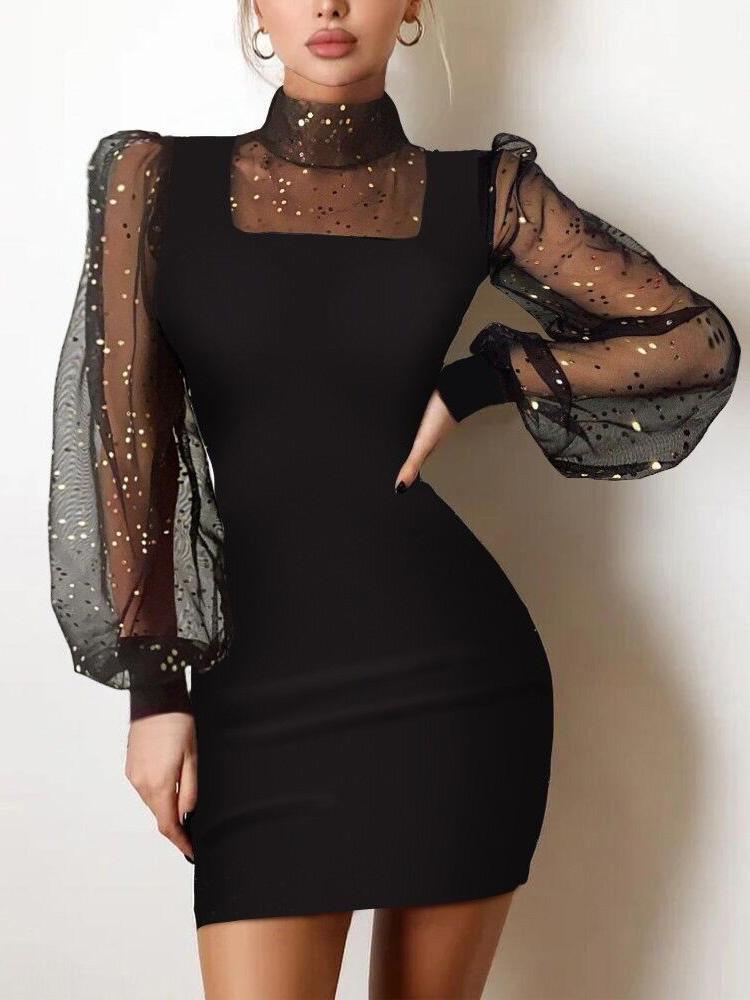 Women's Dresses Mesh Hot Rhinestone Pearl Long Sleeve Tight Dress - Mini Dresses - Instastyled | Online Fashion Free Shipping Clothing, Dresses, Tops, Shoes - 07/12/2021 - 20-30 - Bodycon Dresses