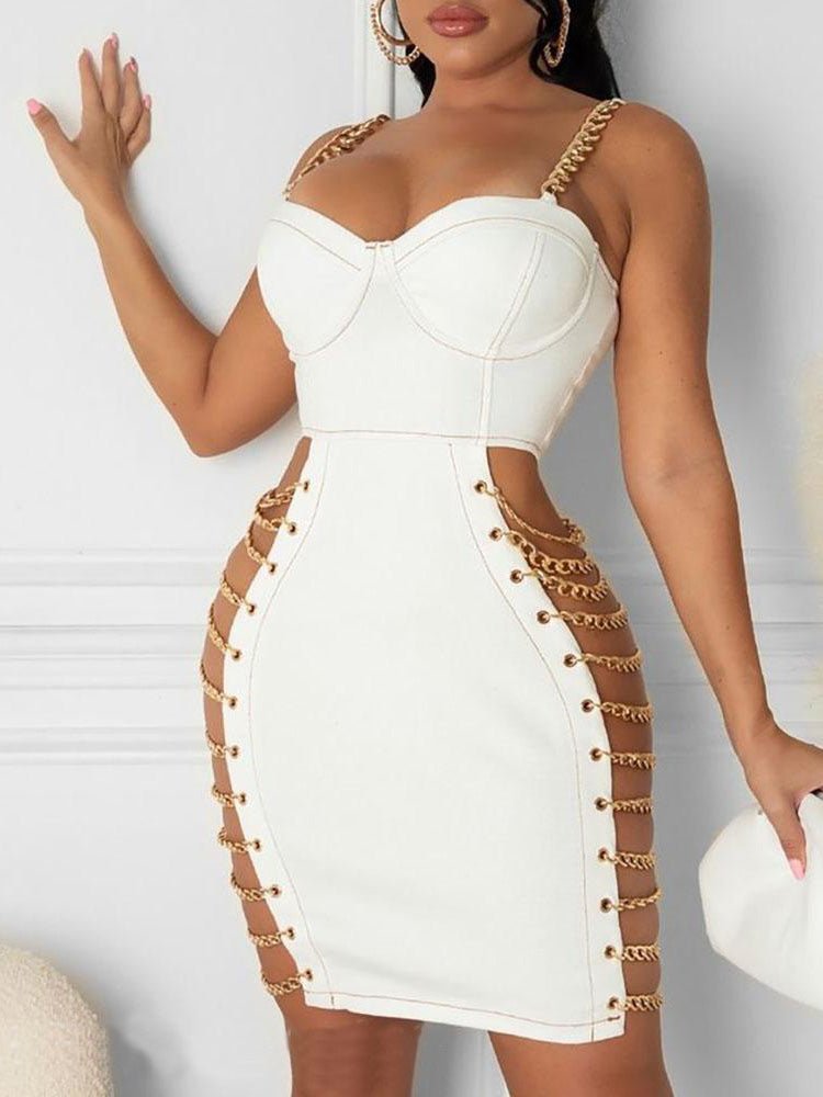 Women's Dresses Metal Chain Hollow Suspender Skinny Dress - Mini Dresses - Instastyled | Online Fashion Free Shipping Clothing, Dresses, Tops, Shoes - 11/02/2022 - color-white - Color_White